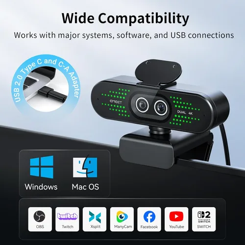Vista 9 de EMEET NOVA 4K Cámara web 4K de doble cámara para PC, cámaras gran angular y teleobjetivo, zoom híbrido máximo 11X, enfoque PDAF, control remoto