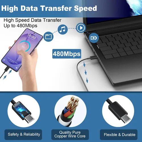 Vista 4 de Cargador rápido USB C de 45 W, cargador súper rápido de 45 vatios tipo C con cable de carga rápida Android de 6.6 pies para Samsung Galaxy S26