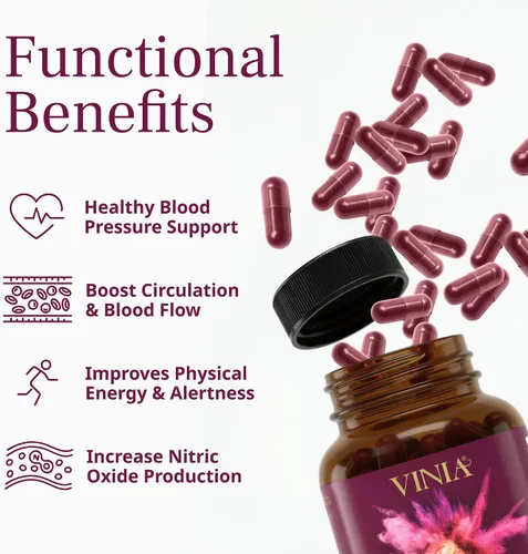 Vista 2 de VINIA Cápsulas de suplemento de resveratrol Piceid. Aumenta el flujo sanguíneo y el óxido nítrico. Presión arterial y apoyo a la salud cardíaca