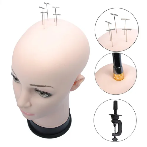 Vista 2 de BHD BEAUTY Cabeza de maniquí calva beige femenino profesional cosmetología para hacer pelucas, pelucas de exhibición, gafas, pelos con pasadores
