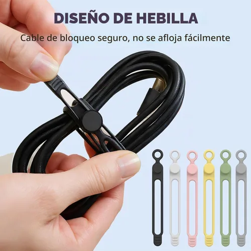 Vista 4 de 12 bridas de silicona para cables, envoltura elástica reutilizable, organizador de cables de datos y correas de gestión de cables, para cables