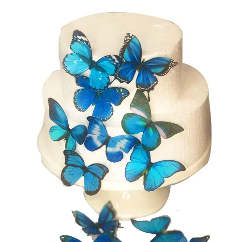 Vista 5 de Mariposas comestibles azules para decoración de pasteles 24 veces cumpleaños boda