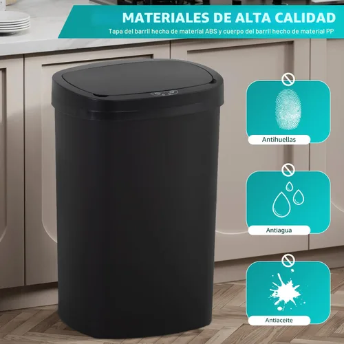 Vista 4 de PayLessHere Bote de basura de plástico de 13 galones Negro Tapa automática sin contacto con sensor de movimiento Bote de basura de cocina
