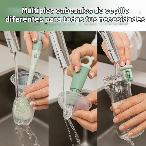 Vista 3 de Haakaa Juego de cepillos de limpieza 5 en 1 – Cepillo para biberones y limpiador de cepillo para biberones, limpieza integral multiusos de 360°