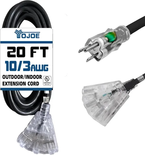 Vista 13 de YOJOE Cable de extensión de 3 salidas para interiores y exteriores con extremo iluminado, cable de alimentación de 3 clavijas 15A resistente a
