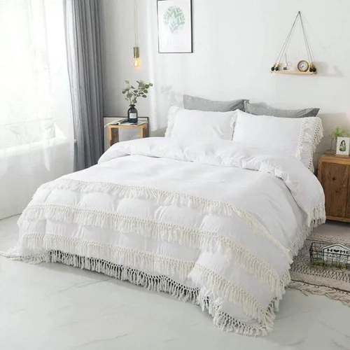 Vista 30 de Edredón hippie puro con borlas para dormitorio, manta bohemia con flecos indios, funda de edredón de algodón para mujer con fundas de almohada