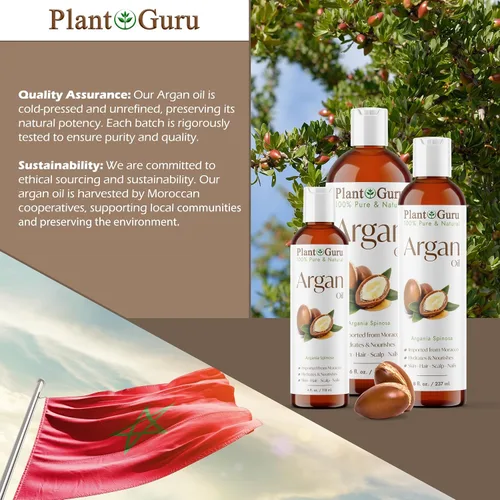Vista 7 de Plant Guru Aceite de argán de 16 onzas líquidas Virgen de Marruecos, prensado en frío, 100% natural, estimula el crecimiento del cabello, la piel