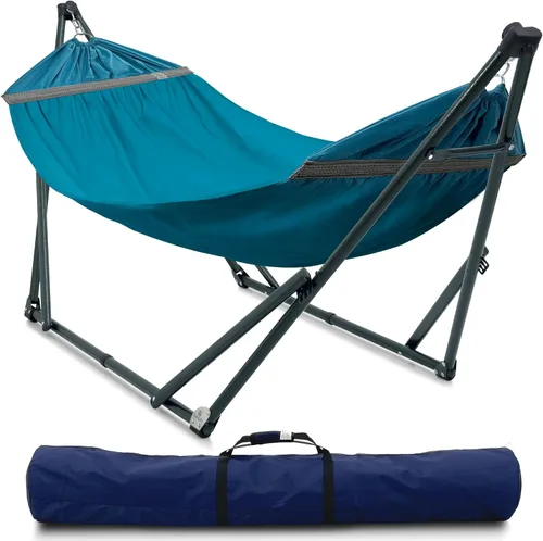 Vista 22 de Tranquillo Hamaca doble universal con soporte incluido para 2 personas/soporte plegable para hamaca de 600 libras de capacidad, estuche portátil 1.