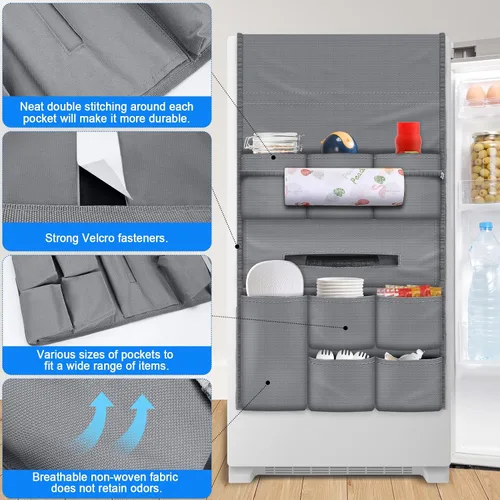 Vista 6 de RGQSUN Mini organizador de refrigerador de 55.1 x 15.7 pulgadas con 15 bolsillos, organizador impermeable para refrigerador, accesorios de doble