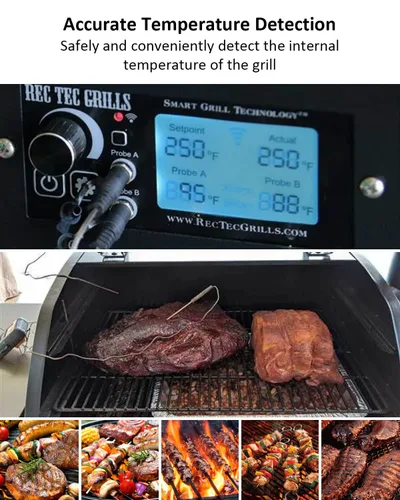 Vista 4 de 2 piezas de repuesto de sonda de carne de temperatura para parrilla de pellets de madera Rec tec Apto para accesorios de parrilla Recteq, con 2