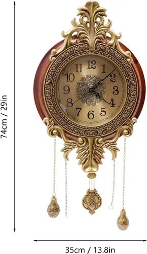 Vista 6 de Reloj de pared de péndulo, relojes de pared vintage, funciona con pilas, reloj antiguo grande, elegante y silencioso de metal de madera
