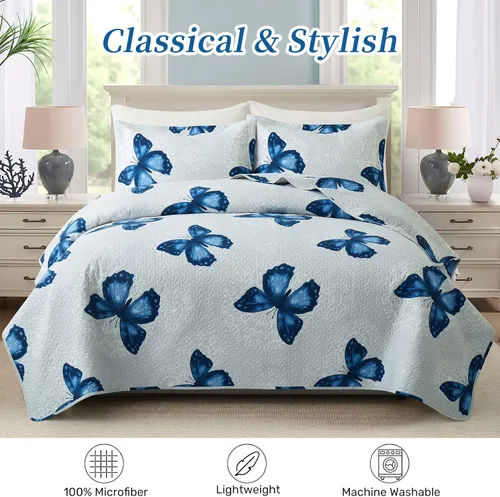 Vista 3 de ARTALL - Juego de edredón de 2 piezas con estampado de mariposas, de microfibra suave y ligera, colcha para cama, manta con funda de almohada