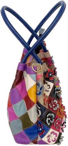 Vista 4 de Bolso de hombro grande de piel auténtica con estampado floral multicolor para mujer