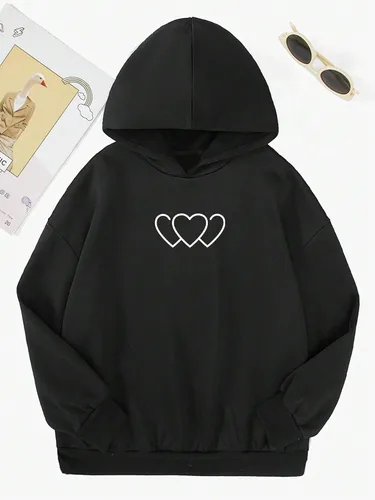 Vista 5 de Floerns Sudadera con capucha de manga larga con estampado gráfico de corazón para niñas