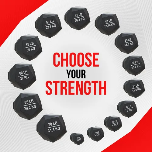 Vista 5 de Mancuerna prisma para entrenamiento de fuerza, 5 a 70 libras de hierro fundido recubierto de goma, para gimnasio y entrenamiento en casa Nordic