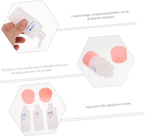 Vista 3 de Healifty Botellas de viaje de plástico 3 en 1 recipientes de aseo de viaje dispensador de líquido para champú loción gel de baño 1.5 fl oz/por