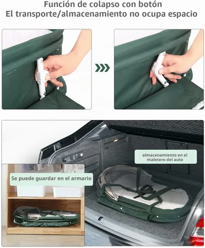Vista 4 de Cuna de viaje para bebé portátil con dosel 2 en 1 para recién nacido - verde
