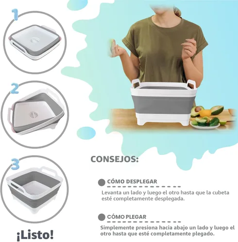 Vista 4 de GIMWA Lavabo plegable para biberones, contenedor portátil de 2.4 galones para fregadero de campamento de caravana, tina de cocina que ahorra espacio