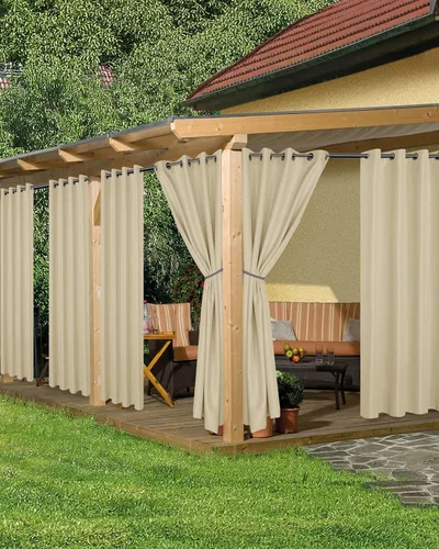 Vista 14 de HolidayIdeas Cortinas impermeables para patio, 4 paneles, 54 x 84 pulgadas, protección de privacidad y filtrado de luz, cortinas exteriores con Negro