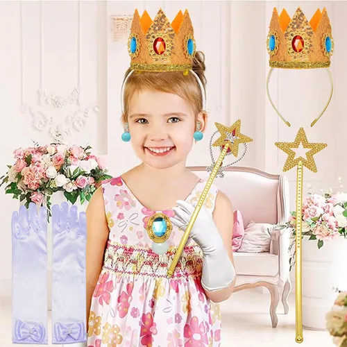 Vista 6 de VRETEKI Kit de accesorios de corona de durazno de princesa, broche de corona de durazno de princesa, accesorios para niñas y mujeres, accesorios