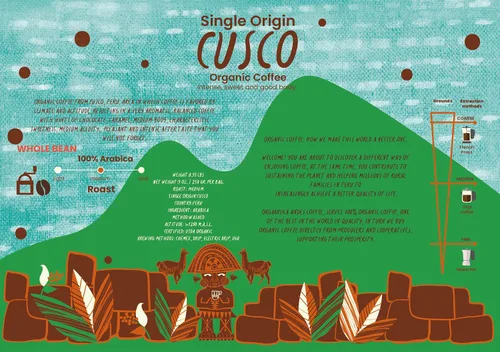 Vista 3 de Nuevo Orgaanika Andes Cusco (Perú) 12oz Orgánico Gourmet Origen único de especialidad Granos enteros Todos los métodos de elaboración, bien