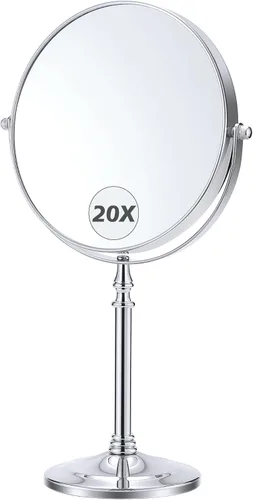 Vista 9 de MIYADIVA Espejo de maquillaje con aumento de 20X, espejo de aumento de doble cara 1X y 20X con soporte, espejo de tocador con aumento de mesa