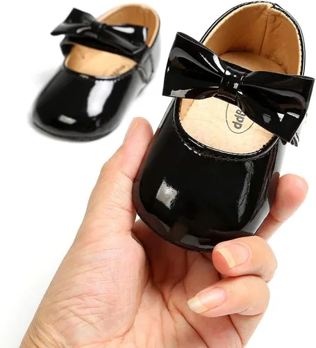 Vista 6 de myppgg Zapatos planos Mary Jane para bebé niña, con lazo brillante, vestido de princesa, zapatos de cuna antideslizantes para niños pequeños que