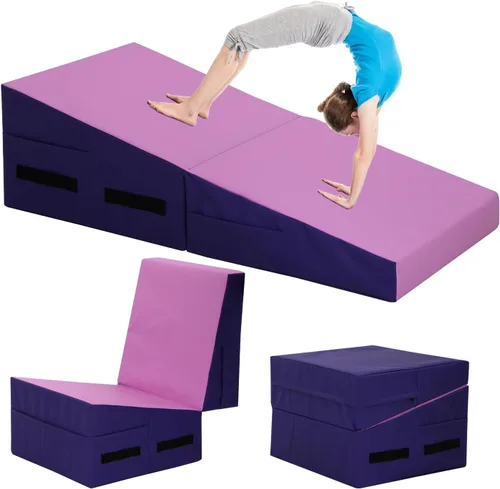 Vista 10 de Colchoneta de gimnasia para acrobacias, plegable, con superficie de piel sintética antideslizante y asas, alfombrillas para gimnasia para el hogar