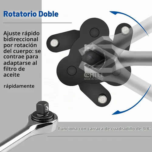 Vista 5 de CHILI TOOLS Llave magnética universal ajustable antideslizante para filtro de aceite con unidad cuadrada de 3/8 pulgadas Rango de herramienta