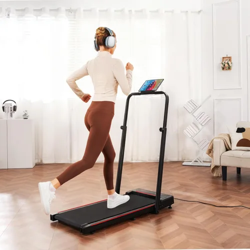 Vista 9 de GORISE Walking Pad Treadmill with Adjustable Height Handle Bar, 3HP Quiet Foldable Under Desk Treadmill, Portable Treadmills for Home 350LBS with