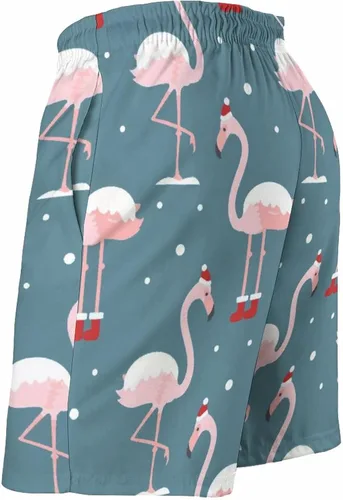 Vista 5 de Flamingo in Christmas Hat - Traje de baño para hombre, pantalones cortos de entrenamiento, traje de baño o pantalones cortos atléticos, secado