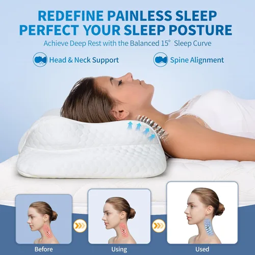 Vista 4 de Almohada cervical cervical de espuma viscoelástica, forma ergonómica de mariposa con orificio central de flujo de aire y ventilación