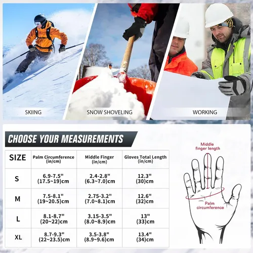 Vista 6 de WOLFILIST Ski Gloves Waterproof Windproof - 3M Thinsulate Insulated Warm Snow Gloves, Snowboard Gloves with Zipper Pocket, Touchscreen Winter Gloves