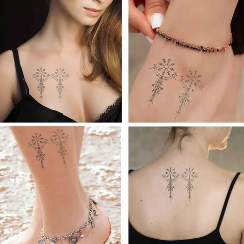 Vista 3 de Thor Seis hojas de tatuajes temporales para hombres y mujeres negro abstracto vikingo símbolos aislados sobre fondo blanco símbolo runa signos