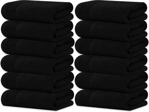 Vista 49 de GOLD TEXTILES Juego de 24 toallas de baño negras de alta absorción, multiusos, secado rápido, para piscina, gimnasio, hotel, spa