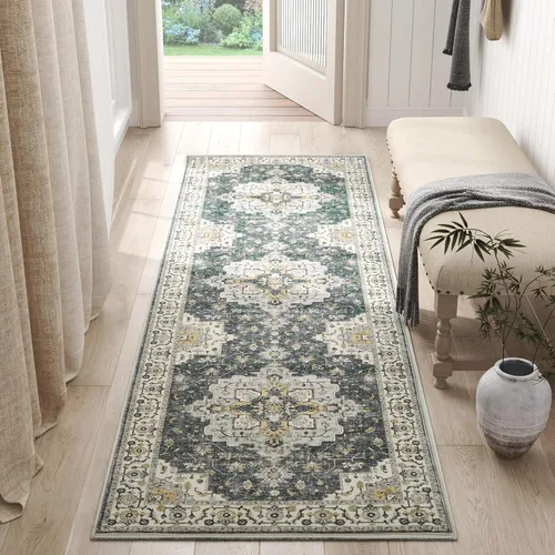 Vista 21 de jinchan Alfombra de Área 2x3 pies Alfombra Vintage de Entrada Lavable Bohemia Tapete Interior para Puerta Medallón Floral Tapete Pequeño para Puerta