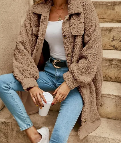 Vista 3 de ONDIAN Jackets for Women Long Sleeve Lapel Button Down Coat Warm Winter Outwear Cardigan Open Front Jacket Oversized Overcoat