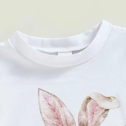 Vista 4 de AEEMCEM Conjunto de 2 piezas de camiseta de Pascua para niña pequeña, camiseta de conejo, camiseta y pantalones acampanados, ropa de Pascua