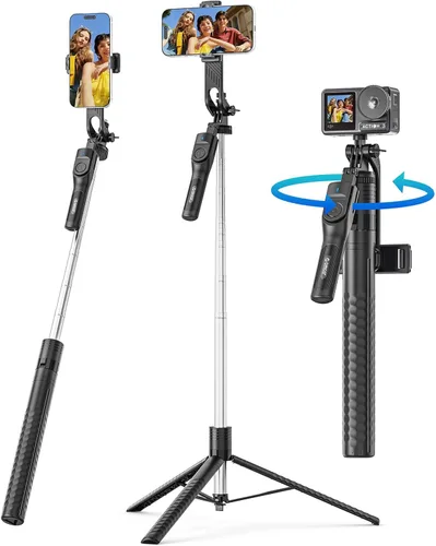Vista 11 de ORICO Trípode portátil de aluminio para selfies, mini trípode de 26 pulgadas para iPhone, soporte extensible con control remoto inalámbrico