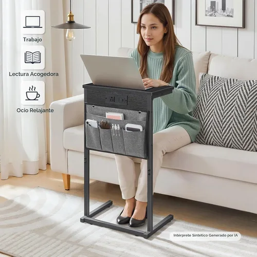 Vista 5 de HOOBRO Mesa auxiliar en forma de C con estación de carga, mesa de sofá de 28 pulgadas de alto para sofá y sillón reclinable para espacios pequeños