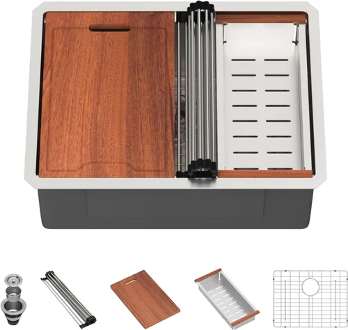 Vista 33 de Lordear - Fregadero de barra de 12 pulgadas bajo montaje, estación de trabajo, calibre 16, T304, 12 x 15, acero inoxidable, fregadero de cocina