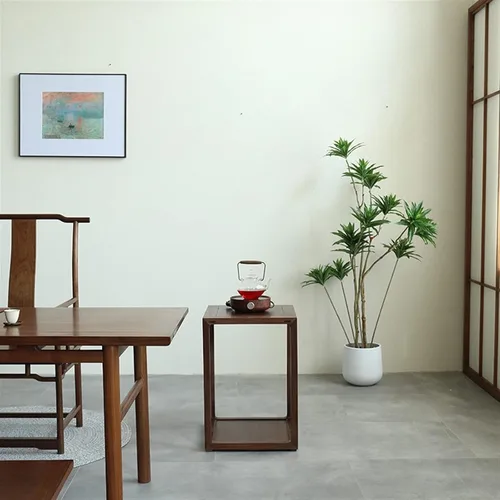 Vista 6 de Mesa auxiliar cuadrada para decoración del hogar, mesa de esquina de madera, sala de estar, sofá de doble capa, pequeña mesa de centro