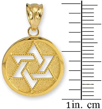 Vista 2 de Colgante de oro amarillo fino de 10 quilates con borde milgrain-medalla judía estrella de David