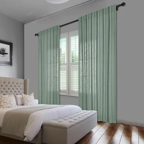 Vista 6 de cololeaf Cortinas de lino naturales de 63 pulgadas de largo, cortinas neutras con bolsillo para barra, pestaña trasera, oscurecimiento de la Aqua