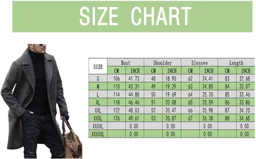 Vista 6 de Men's Winter Coat Jacket Fashion Handsome Long Wool Overcoats Comfortable Warm Soft Coat Mens Sweaters Distressed