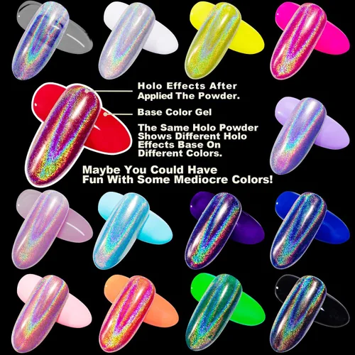 Vista 5 de GA&EN Polvo holográfico de esmalte de uñas fino arco iris holográfico Holo unicornio espejo efecto láser, pigmento de manicura multicromado, polvo