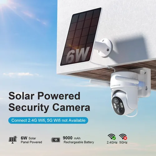 Vista 2 de Cámara de seguridad inalámbrica para exteriores, cámaras inalámbricas remotas PTZ de 360° para seguridad del hogar alimentadas por energía solar