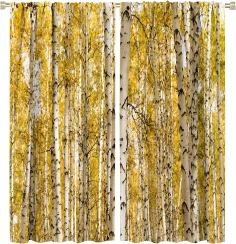Vista 89 de Cortina opaca de bosque de verano, diseño de ramas de bosque, con bolsillo para barra, cortinas farbic con bolsillo para barra, comedor, cafetería