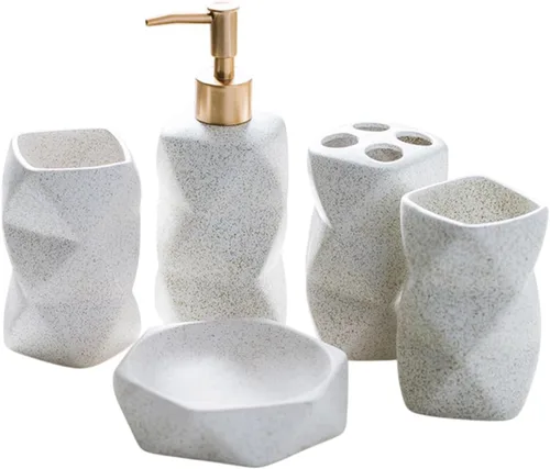 Vista 7 de Juego de accesorios de baño de cerámica, paquete de 4 conjuntos de baño para baño, incluye 1 dispensador de loción, 1 soporte para cepillo