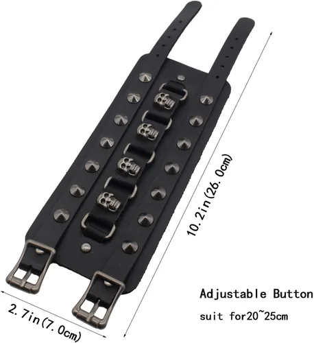 Vista 5 de Scddboy Pulsera ancha de cuero gótico para hombre, estilo punk rock Biker
